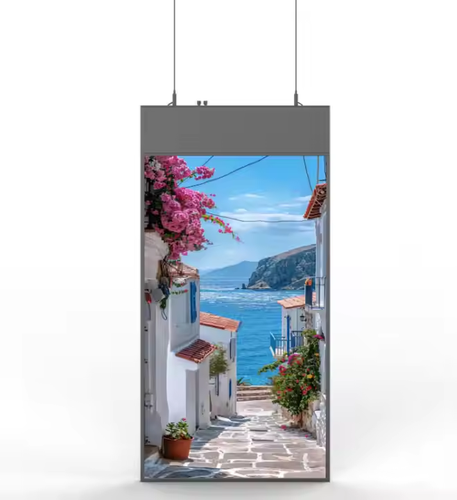 Super Slim Hanging Ceiling Mounted Double Sided Dual Screen Advertising Shop Window Display Advertising LCD Display Dual Screen